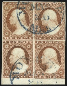 Sale 1017, Lot 405, 3c 1851-56, Dull Red, Sheet-Margin Copies (Scott 11-11A)