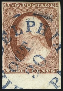 Sale 1017, Lot 406, 3c 1851-56, Dull Red, Sheet-Margin Copies (Scott 11-11A)