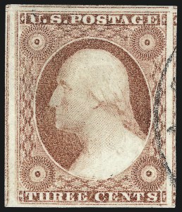 Sale 1017, Lot 409, 3c 1851-56, Dull Red, Shades, Varieties and Cancels (Scott 11-11A)