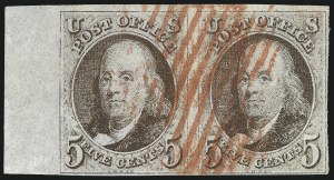 Sale 1017, Lot 42, 5c 1847 Issue, Sheet Margin Copies (Scott 1)