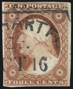 Sale 1017, Lot 421, 3c 1851-56, Dull Red, Shades, Varieties and Cancels (Scott 11-11A)