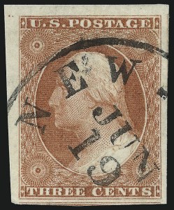 Sale 1017, Lot 433, 3c 1851-56, Claret, Imprint and Corner Margin Copies (Scott 11-11A)