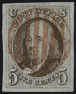 Sale 1017, Lot 44, 5c 1847 Issue (Scott 1-1d)