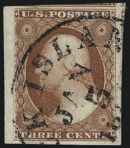 Sale 1017, Lot 442, 3c 1851-56, Claret, Sheet Margin Copies (Scott 11-11A)