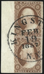 Sale 1017, Lot 444, 3c 1851-56, Claret, Sheet Margin Copies (Scott 11-11A)