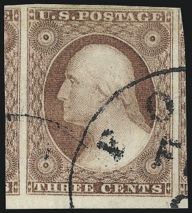Sale 1017, Lot 450, 3c 1851-56, Claret, Sheet Margin Copies (Scott 11-11A)