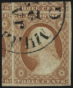 Sale 1017, Lot 459, 3c 1851-56, Claret (Scott 11-11A)