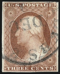 Sale 1017, Lot 477, 3c 1851-56, Claret, Plate Cracks (Scott 11A var)