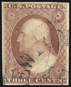 Sale 1017, Lot 479, 3c 1851-56, Claret, Plate Cracks (Scott 11A var)