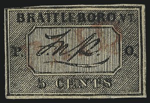 Sale 1025, Lot 19, Postmasters Provisionals: Brattleboro Vt.