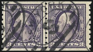 Sale 1028, Lot 363, 1910-13 Perf 8-1/2 Single-Line Watermark Coil Issue (Scott 390-396)