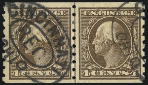 Sale 1028, Lot 364, 1910-13 Perf 8-1/2 Single-Line Watermark Coil Issue (Scott 390-396)