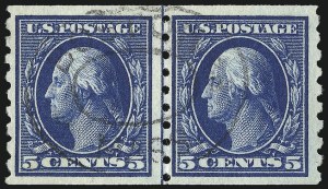 Sale 1028, Lot 365, 1910-13 Perf 8-1/2 Single-Line Watermark Coil Issue (Scott 390-396)
