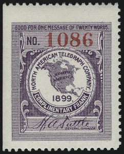 Sale 1031, Lot 1248, Savings, Telegraph Company Stamps