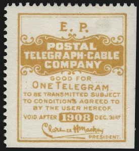 Sale 1031, Lot 1255, Savings, Telegraph Company Stamps