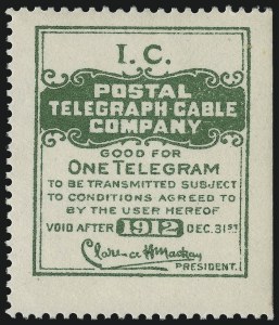 Sale 1031, Lot 1256, Savings, Telegraph Company Stamps
