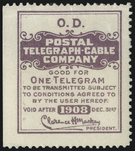 Sale 1031, Lot 1257, Savings, Telegraph Company Stamps