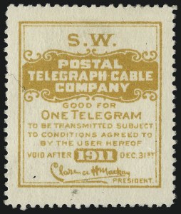 Sale 1031, Lot 1259, Savings, Telegraph Company Stamps