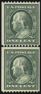 Sale 1037, Lot 2023, 1908-12 Issues (Scott 338-396), 1c Green, Coil (385) Sale 1037, Lot 2023, 1908-12 Issues (Scott 338-396)