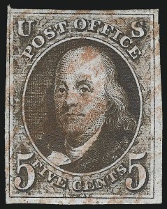 Sale 1040, Lot 1165, 1847 Issue and 1875 Reproduction of 1847 Issue (Scott 1-4), 5c Dark Brown (1a) Sale 1040, Lot 1165, 1847 Issue and 1875 Reproduction of 1847 Issue (Scott 1-4)