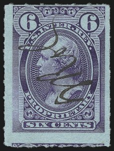 Sale 1067, Lot 608, Revenues: Proprietary thru Stock Transfer, 6c Violet, Rouletted, Proprietary (RB18c) Sale 1067, Lot 608, Revenues: Proprietary thru Stock Transfer