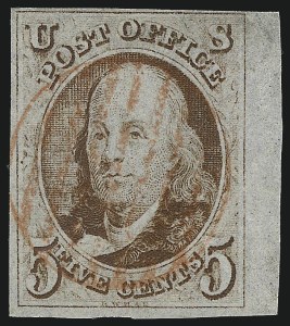 Sale 1067, Lot 857, 1847 Issue and 1875 Reproduction of 1847 Issue (Scott 1-4), 5c Red Brown (1) Sale 1067, Lot 857, 1847 Issue and 1875 Reproduction of 1847 Issue (Scott 1-4)