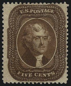 Sale 1067, Lot 948, 1c-5c 1857-60 Issue (Scott 18-30A), 5c Orange Brown, Ty. II (30) Sale 1067, Lot 948, 1c-5c 1857-60 Issue (Scott 18-30A)