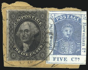Sale 1068, Lot 883, Hawaii: Stampless thru 1868 Kamehameha III Issues