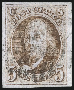 Sale 1078, Lot 43, 5c 1847 Issue (Scott 1-1d)