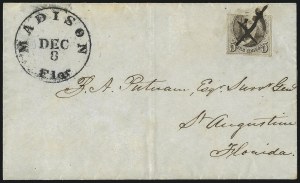 Sale 1084, Lot 3023, 5c-10c 1847 Issue Covers Used from Florida (Scott 1-2)