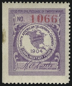 Sale 1090, Lot 1882, Telegraph Company Stamps