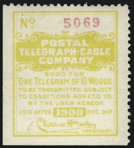 Sale 1090, Lot 1897, Telegraph Company Stamps, cont.