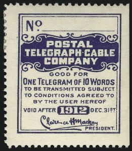 Sale 1090, Lot 1900, Telegraph Company Stamps, cont.