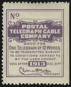 Sale 1090, Lot 1901, Telegraph Company Stamps, cont.
