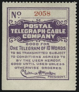 Sale 1090, Lot 1902, Telegraph Company Stamps, cont.