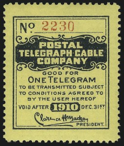 Sale 1090, Lot 1905, Telegraph Company Stamps, cont.