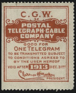 Sale 1090, Lot 1914, Telegraph Company Stamps, cont.