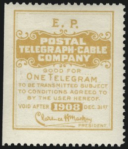 Sale 1090, Lot 1916, Telegraph Company Stamps, cont.