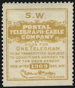 Sale 1090, Lot 1922, Telegraph Company Stamps, cont.