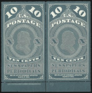 Sale 1094, Lot 167, Newspapers & Periodicals: 1865 Issue and 1875 Reprints (Scott PR1-PR7)