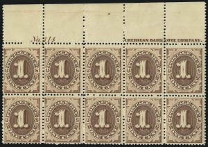 Sale 1096, Lot 838, Postage Due with 1879 American Bank Note Co. Special Printing (Scott J1-J14)