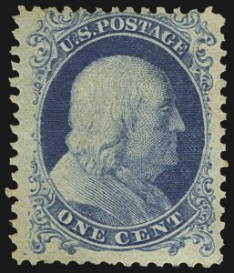 Sale 1107, Lot 105, 1875 Reprint of 1857-60 Issue (Scott 40-47), 1c Bright Blue, Reprint (40) Sale 1107, Lot 105, 1875 Reprint of 1857-60 Issue (Scott 40-47)
