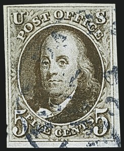Sale 1109, Lot 306, 5c 1847 Issue, Off-Cover (Scott 1)
