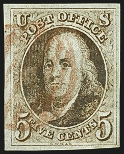 Sale 1109, Lot 307, 5c 1847 Issue, Off-Cover (Scott 1)