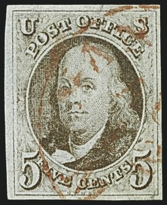 Sale 1109, Lot 310, 5c 1847 Issue, Off-Cover (Scott 1)