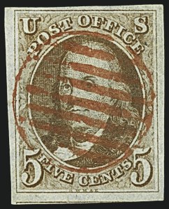 Sale 1109, Lot 311A, 5c 1847 Issue, Off-Cover (Scott 1)