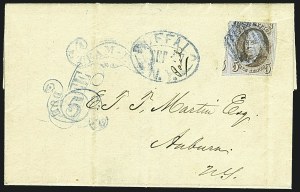 Sale 1109, Lot 329, 5c 1847 Issue, On-Cover (Scott 1)