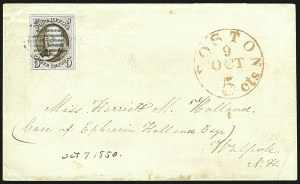 Sale 1109, Lot 360, 5c 1847 Issue, On-Cover, Cont. (Scott 1)