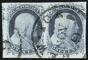 Sale 1109, Lot 381, 1c 1851-56 Issue, Off-Cover, Plate One Early (Scott 7-8A)