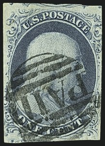 Sale 1109, Lot 387, 1c 1851-56 Issue, Off-Cover, Plate One Early (Scott 7-8A)